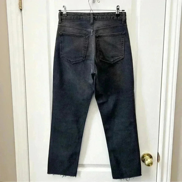 Topshop Straight Leg Jeans High Rise Popper Front Cropped Raw Hem Black Size 26 - Picture 3 of 16
